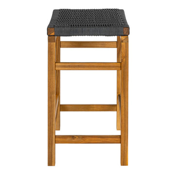 Armand 25.6" Modern Coastal Backless Acacia Wood Outdoor Counter Stool with Woven Rope Seat